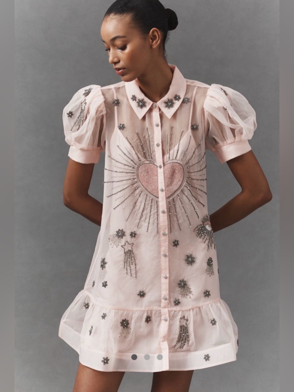 Maeve Sheer Pink Embellished Heart Shift Dress